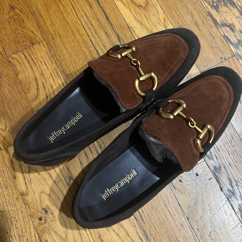 Never been worn Jeffrey Campbell two-tone brown suede loafers!